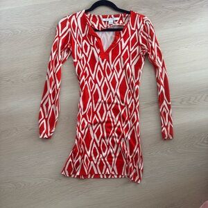 Diane Von Furstenberg orange and White Geometric Long Sleeve Dress